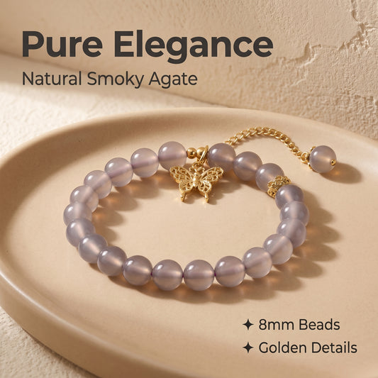 Smoky Agate Beaded Bracelet for Women, Natural Stone Bead Wrist Jewelry with Polished Beads, Modern Grounded Style for Daily Outfits, Meditation, Layering, and Gift Styling