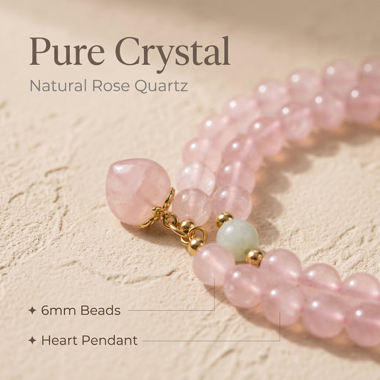 Rose Quartz Double Wrap Bracelet for Women, Natural Crystal Stone Wrist Jewelry with Polished Beads, Romantic Crystal Style for Daily Outfits, Meditation, Layering, and Gift Styling