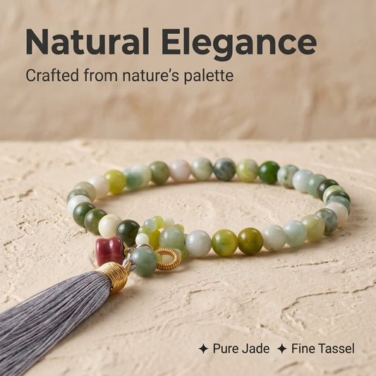 Xiuyu Jade Mala Style Bracelet for Women, Natural Stone Bead Wrist Jewelry with Polished Beads, Natural Polished Style for Daily Outfits, Meditation, Layering, and Gift Styling