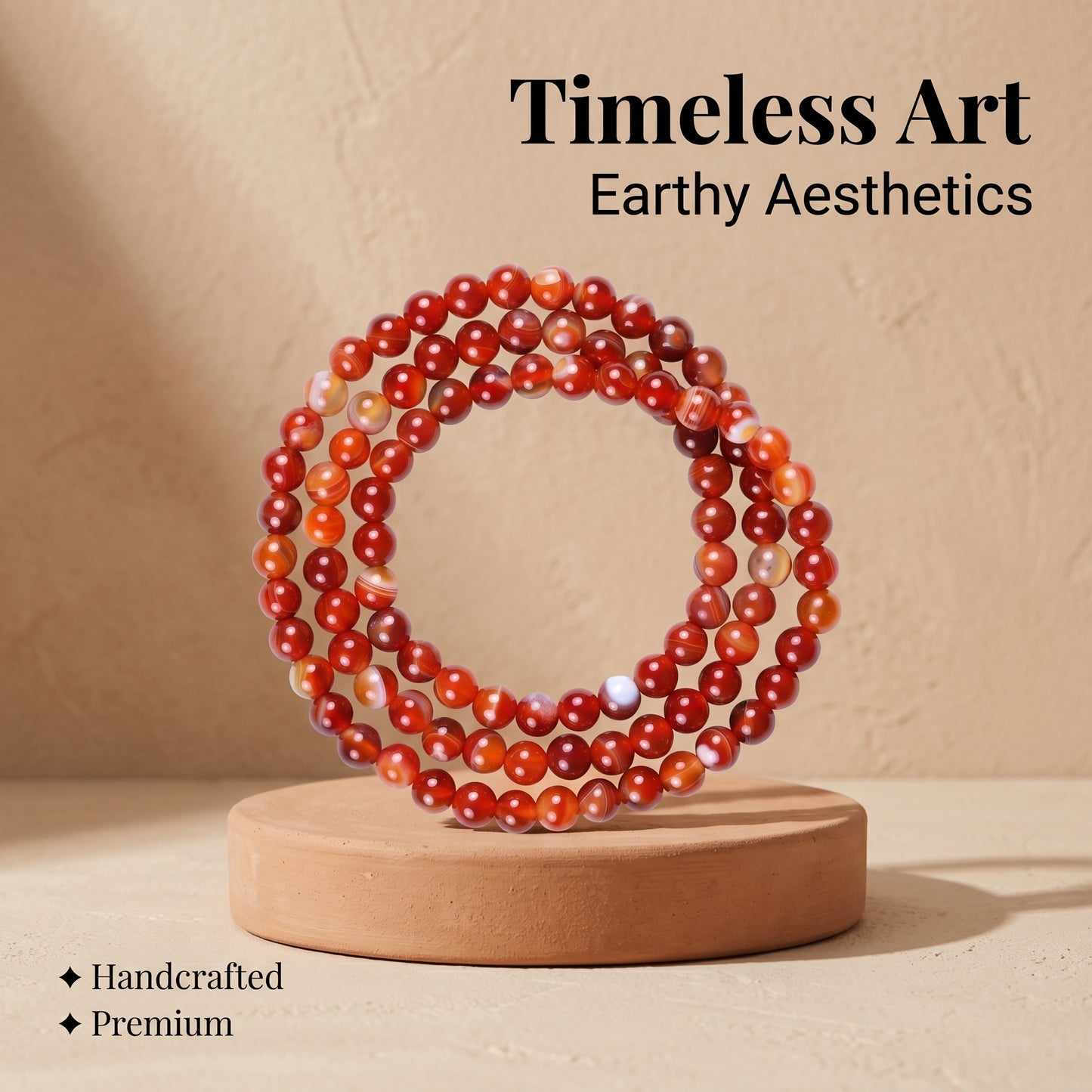 Red Banded Agate Triple Wrap Bracelet for Women, Natural Stone Bead Wrist Jewelry with Polished Beads, Warm Confident Style for Daily Outfits, Meditation, Layering, and Gift Styling