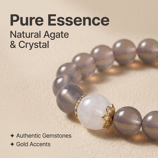 Smoky Agate and Clear Quartz Beaded Bracelet for Women, Natural Crystal Stone Wrist Jewelry with Polished Beads, Modern Grounded Style for Daily Outfits, Meditation, Layering, and Gift Styling
