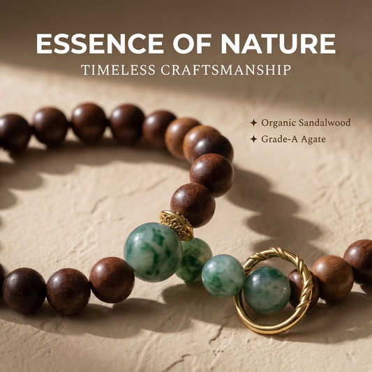 Sandalwood and Agate Beaded Bracelet for Men and Women, Natural Wood and Stone Wrist Jewelry with Polished Beads, Earthy Minimalist Style for Daily Outfits, Meditation, Layering, and Gift Styling