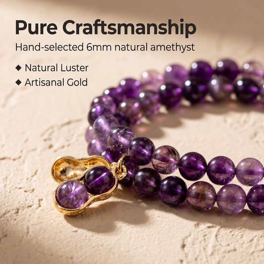 Amethyst Double Wrap Bracelet for Women, Natural Crystal Stone Wrist Jewelry with Polished Beads, Serene Violet Style for Daily Outfits, Meditation, Layering, and Gift Styling