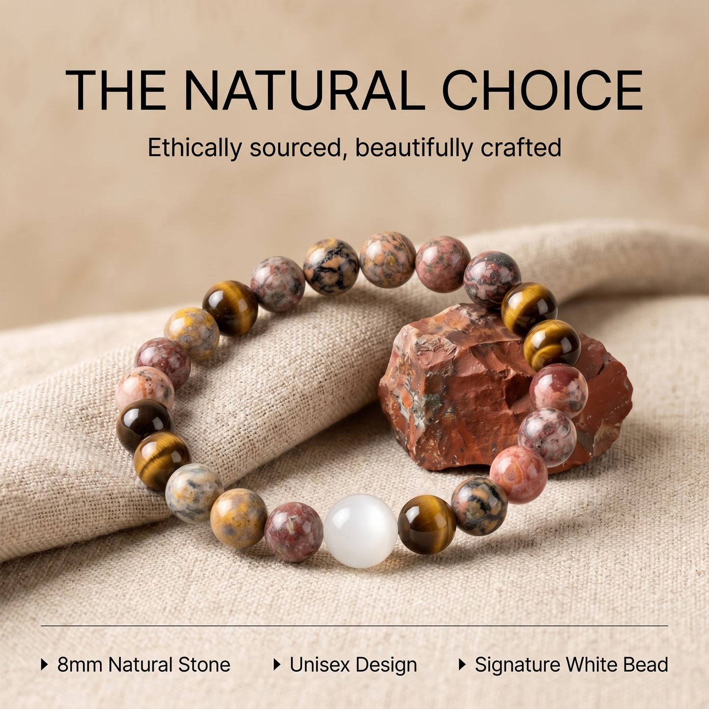 Leopard Jasper Beaded Bracelet for Women, Natural Stone Bead Wrist Jewelry with Polished Beads, Natural Polished Style for Daily Outfits, Meditation, Layering, and Gift Styling