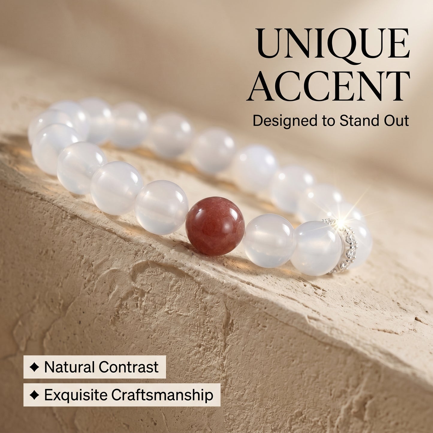 White Agate Beaded Bracelet for Women, Natural Stone Bead Wrist Jewelry with Polished Beads, Soft Neutral Style for Daily Outfits, Meditation, Layering, and Gift Styling