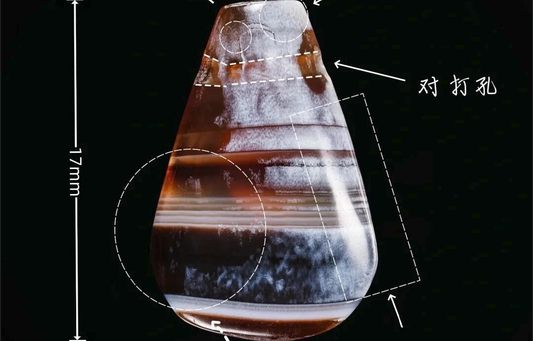 Grey Patina & Blue-Infiltrated Banded Agate Teardrop Pendant | Early Iron Age Iranian Art