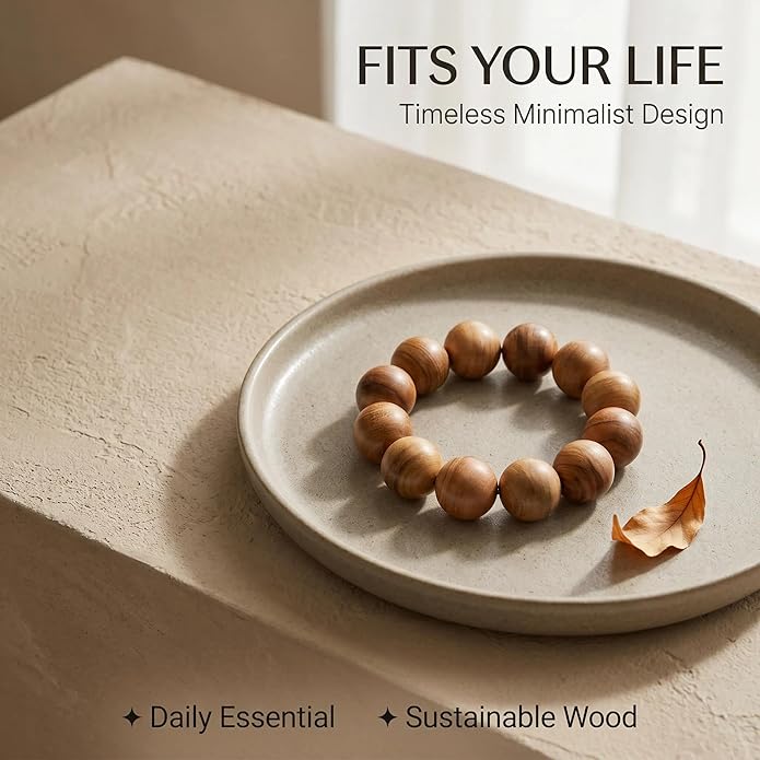jamow Milky Scent Wood Round Bead Bracelet for Mindful Dressers, Warm Brown Wrist Jewelry with Round Bead Profile for Birthday Tables, Personal Altar Warmth, Layered Outfits, Meditation