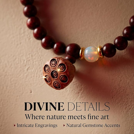 jamow Blood Sandalwood Prayer Bead Strand for Meditation and Prayer, Warm Brown Tactile Beads with Gold Flecked Grain for Tea Breaks, Mindful Desk Reset, Yoga Practice, and Quiet Reflection