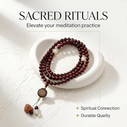jamow Blood Sandalwood Prayer Bead Strand for Meditation and Prayer, Warm Brown Tactile Beads with Gold Flecked Grain for Tea Breaks, Mindful Desk Reset, Yoga Practice, and Quiet Reflection