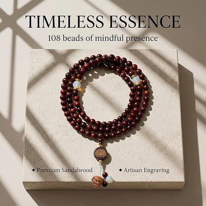 jamow Blood Sandalwood Prayer Bead Strand for Meditation and Prayer, Warm Brown Tactile Beads with Gold Flecked Grain for Tea Breaks, Mindful Desk Reset, Yoga Practice, and Quiet Reflection