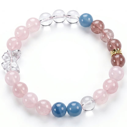 Strawberry Quartz Beaded Bracelet for Women, Natural Crystal Stone Wrist Jewelry with Polished Beads, Romantic Crystal Style for Daily Outfits, Meditation, Layering, and Gift Styling