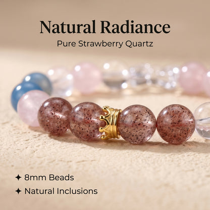 Strawberry Quartz Beaded Bracelet for Women, Natural Crystal Stone Wrist Jewelry with Polished Beads, Romantic Crystal Style for Daily Outfits, Meditation, Layering, and Gift Styling