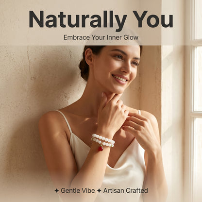 White Stone Double Wrap Bracelet for Women, Natural Stone Bead Wrist Jewelry with Polished Beads, Soft Neutral Style for Daily Outfits, Meditation, Layering, and Gift Styling