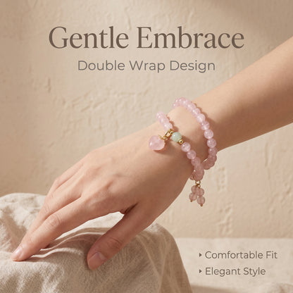 Rose Quartz Double Wrap Bracelet for Women, Natural Crystal Stone Wrist Jewelry with Polished Beads, Romantic Crystal Style for Daily Outfits, Meditation, Layering, and Gift Styling