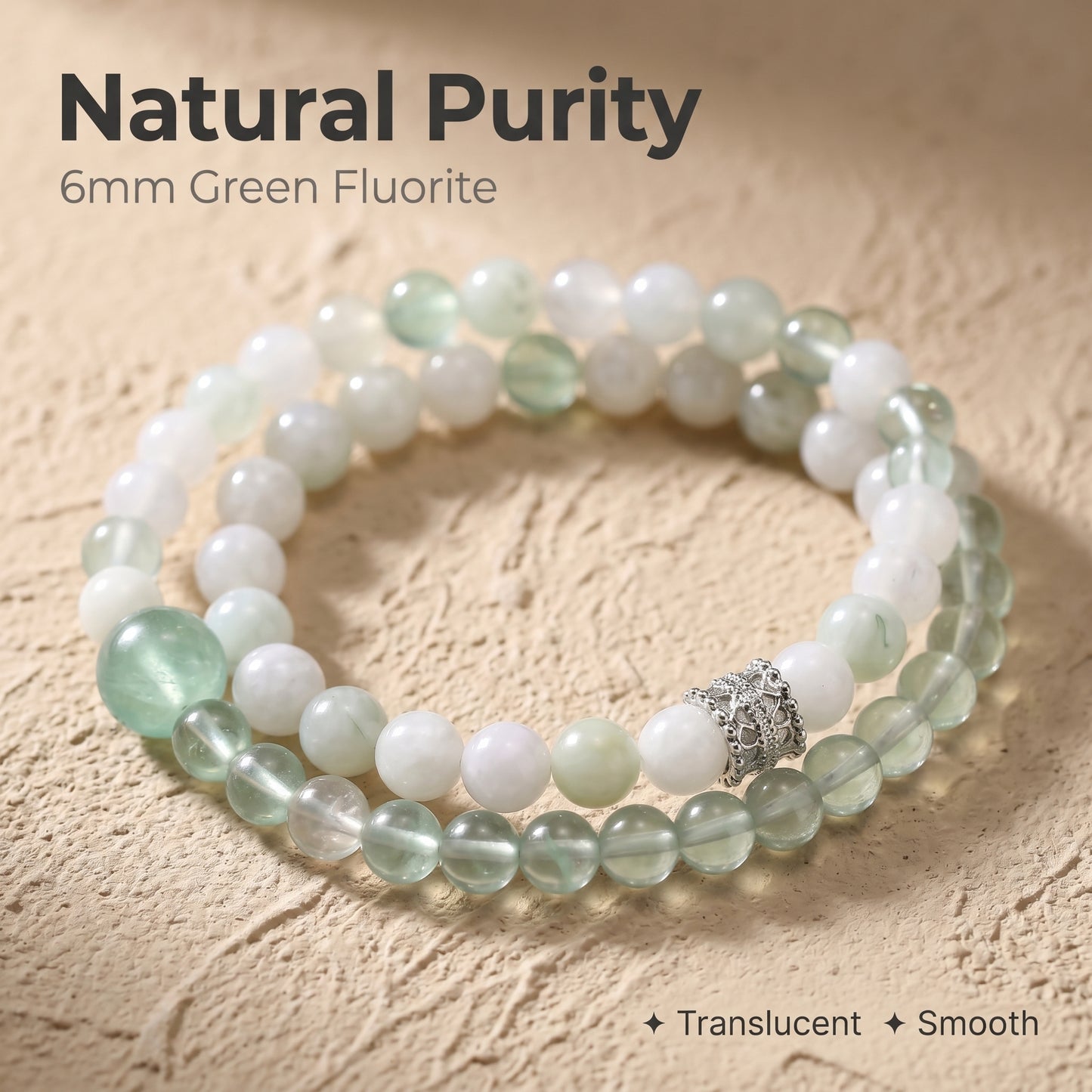 Green Fluorite Double Wrap Bracelet for Women, Natural Stone Bead Wrist Jewelry with Polished Beads, Nature Inspired Style for Daily Outfits, Meditation, Layering, and Gift Styling