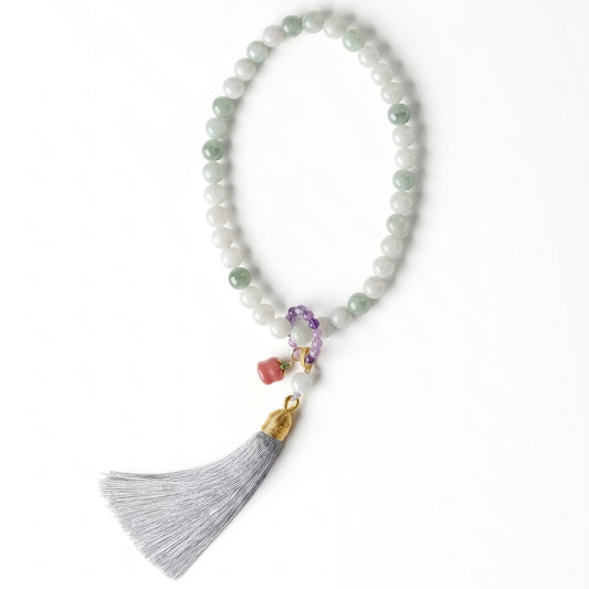 Tianshan Jade Mala Style Bracelet for Women, Natural Stone Bead Wrist Jewelry with Polished Beads, Nature Inspired Style for Daily Outfits, Meditation, Layering, and Gift Styling