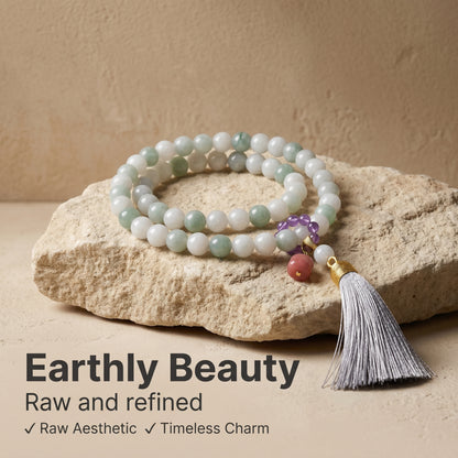 Tianshan Jade Mala Style Bracelet for Women, Natural Stone Bead Wrist Jewelry with Polished Beads, Nature Inspired Style for Daily Outfits, Meditation, Layering, and Gift Styling