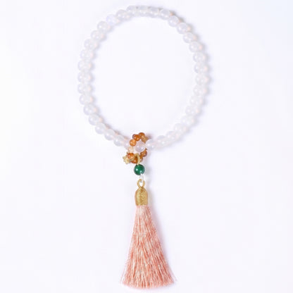 White Agate Mala Style Bracelet for Women, Natural Stone Bead Wrist Jewelry with Polished Beads, Soft Neutral Style for Daily Outfits, Meditation, Layering, and Gift Styling
