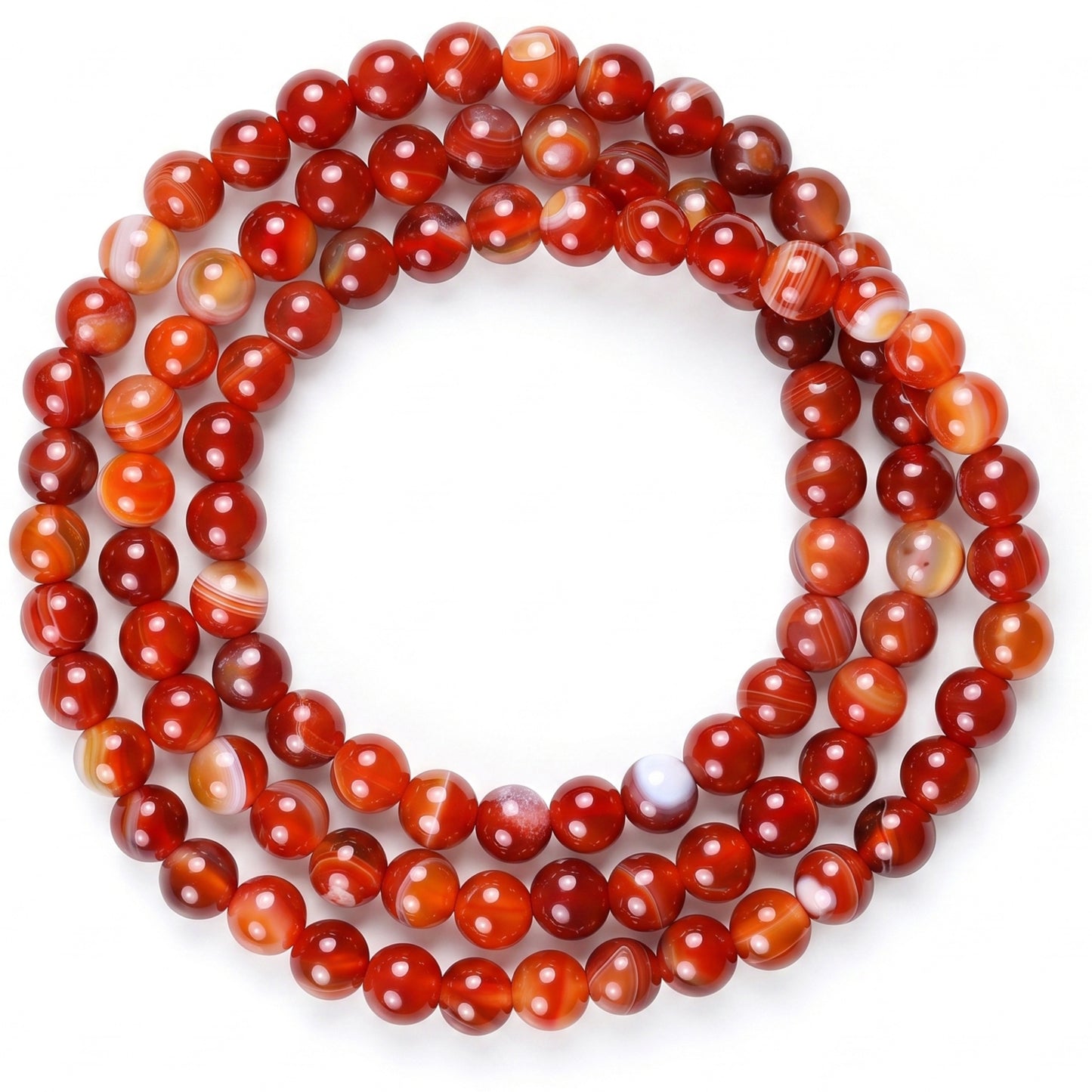 Red Banded Agate Triple Wrap Bracelet for Women, Natural Stone Bead Wrist Jewelry with Polished Beads, Warm Confident Style for Daily Outfits, Meditation, Layering, and Gift Styling
