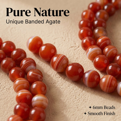 Red Banded Agate Triple Wrap Bracelet for Women, Natural Stone Bead Wrist Jewelry with Polished Beads, Warm Confident Style for Daily Outfits, Meditation, Layering, and Gift Styling