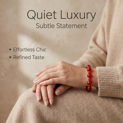 Red Agate Beaded Bracelet for Women, Natural Stone Bead Wrist Jewelry with Polished Beads, Warm Confident Style for Daily Outfits, Meditation, Layering, and Gift Styling