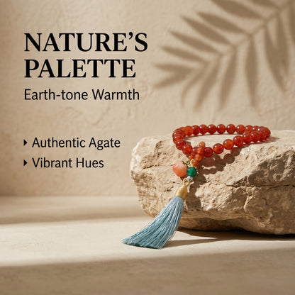 Red Agate Mala Style Bracelet for Women, Natural Stone Bead Wrist Jewelry with Polished Beads, Warm Confident Style for Daily Outfits, Meditation, Layering, and Gift Styling