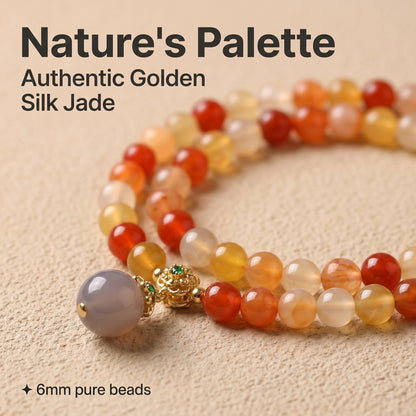Pastel Golden Silk Jade Double Wrap Bracelet for Women, Natural Stone Bead Wrist Jewelry with Polished Beads, Natural Polished Style for Daily Outfits, Meditation, Layering, and Gift Styling