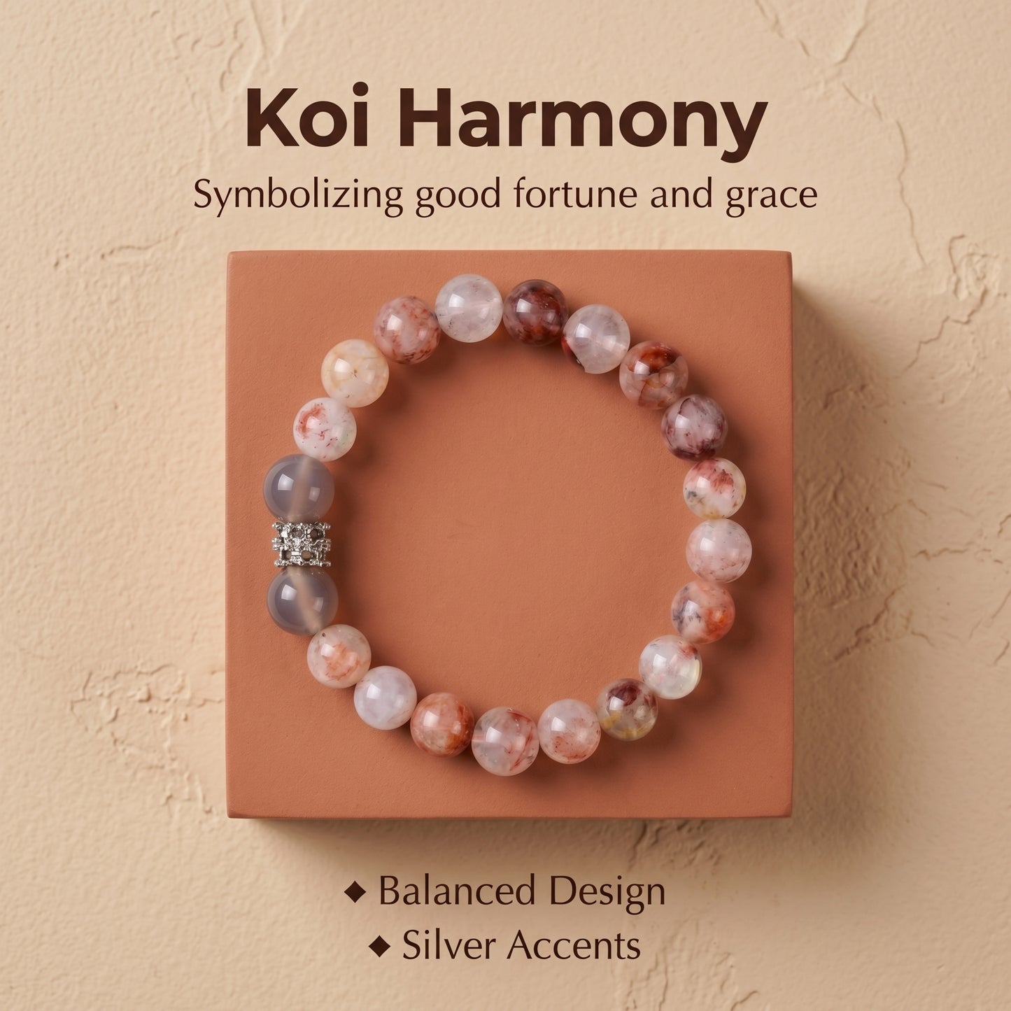 Koi Flower Agate Beaded Bracelet for Women, Natural Stone Bead Wrist Jewelry with Polished Beads, Natural Polished Style for Daily Outfits, Meditation, Layering, and Gift Styling