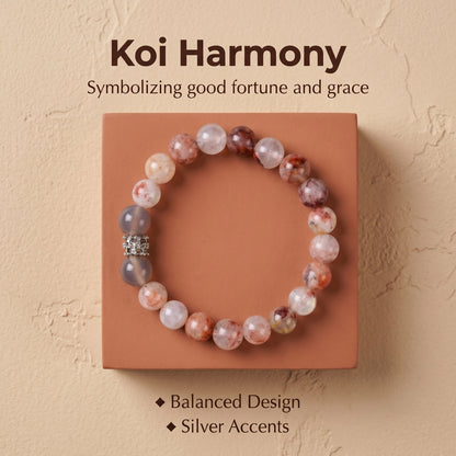 Koi Flower Agate Beaded Bracelet for Women, Natural Stone Bead Wrist Jewelry with Polished Beads, Natural Polished Style for Daily Outfits, Meditation, Layering, and Gift Styling