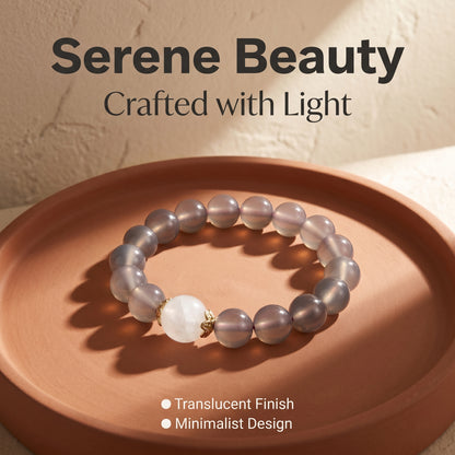 Smoky Agate and Clear Quartz Beaded Bracelet for Women, Natural Crystal Stone Wrist Jewelry with Polished Beads, Modern Grounded Style for Daily Outfits, Meditation, Layering, and Gift Styling