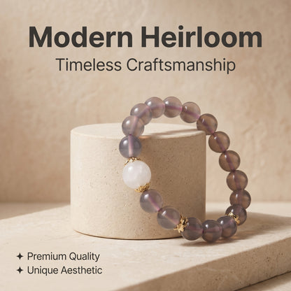 Smoky Agate and Clear Quartz Beaded Bracelet for Women, Natural Crystal Stone Wrist Jewelry with Polished Beads, Modern Grounded Style for Daily Outfits, Meditation, Layering, and Gift Styling