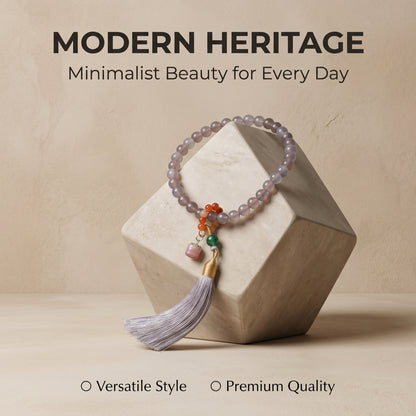 Smoky Agate Mala Style Bracelet for Women, Natural Stone Bead Wrist Jewelry with Polished Beads, Modern Grounded Style for Daily Outfits, Meditation, Layering, and Gift Styling