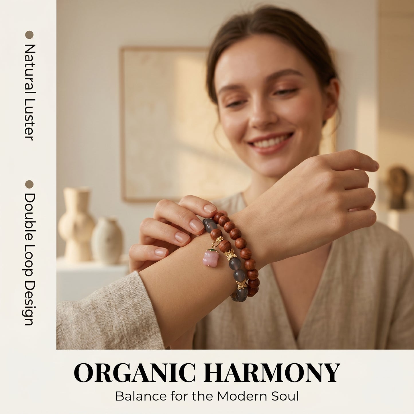 Rosewood Double Wrap Bracelet for Men and Women, Natural Wood Bead Wrist Jewelry with Polished Beads, Earthy Minimalist Style for Daily Outfits, Meditation, Layering, and Gift Styling