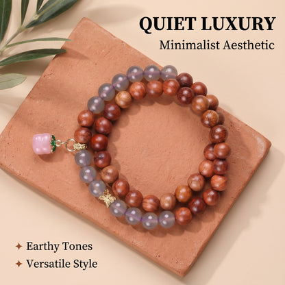 Rosewood Double Wrap Bracelet for Men and Women, Natural Wood Bead Wrist Jewelry with Polished Beads, Earthy Minimalist Style for Daily Outfits, Meditation, Layering, and Gift Styling
