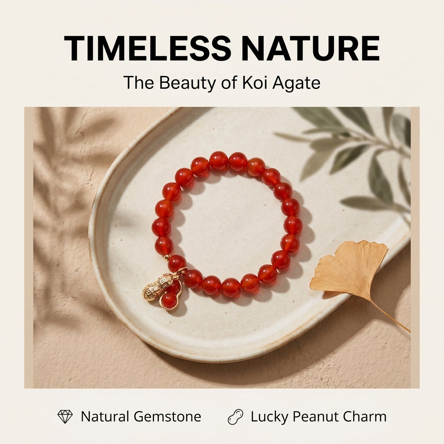 Koi Agate Beaded Bracelet for Women, Natural Stone Bead Wrist Jewelry with Polished Beads, Natural Polished Style for Daily Outfits, Meditation, Layering, and Gift Styling