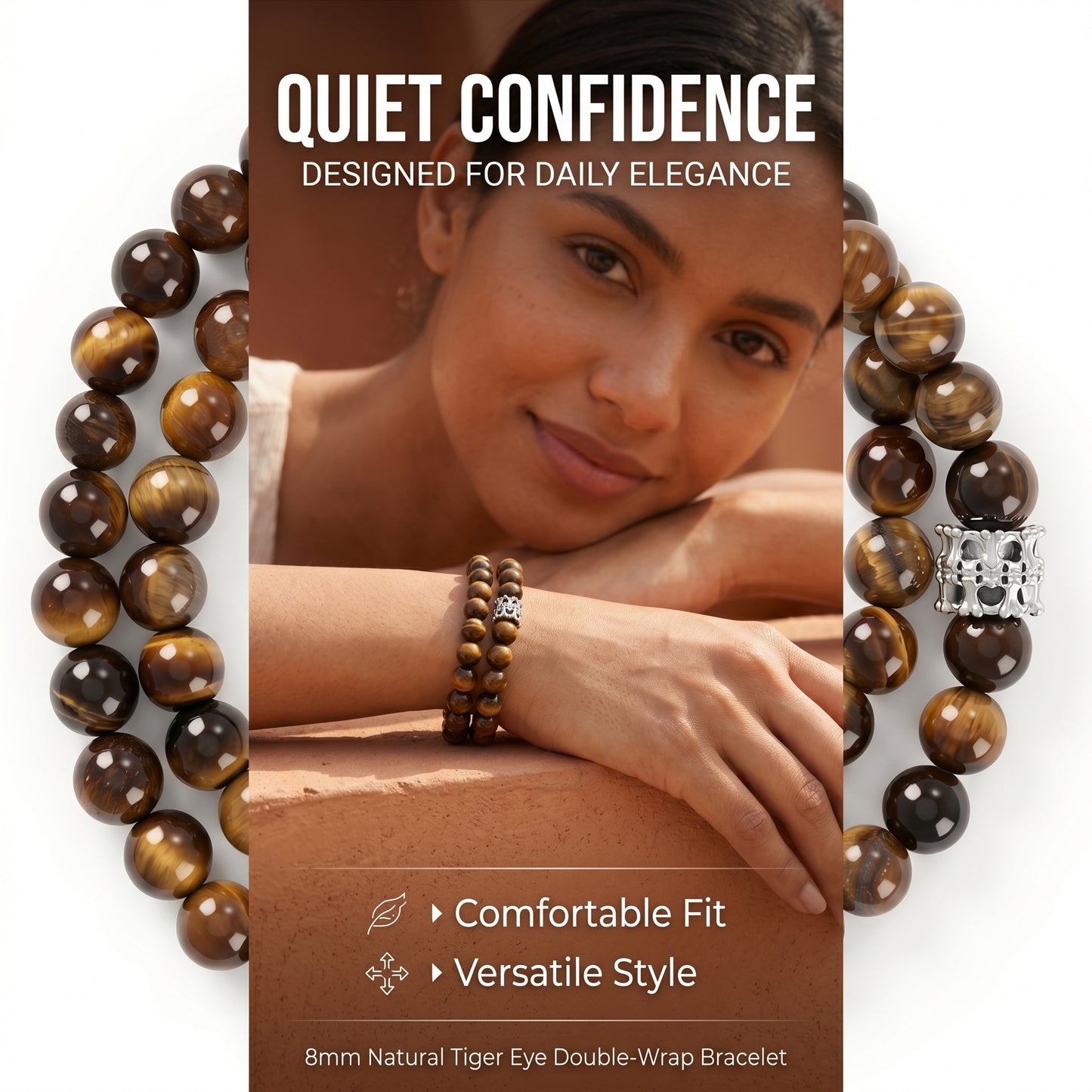 Yellow Tiger Eye Double Wrap Bracelet for Women, Natural Stone Bead Wrist Jewelry with Polished Beads, Golden Polished Style for Daily Outfits, Meditation, Layering, and Gift Styling