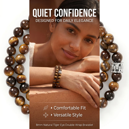 Yellow Tiger Eye Double Wrap Bracelet for Women, Natural Stone Bead Wrist Jewelry with Polished Beads, Golden Polished Style for Daily Outfits, Meditation, Layering, and Gift Styling