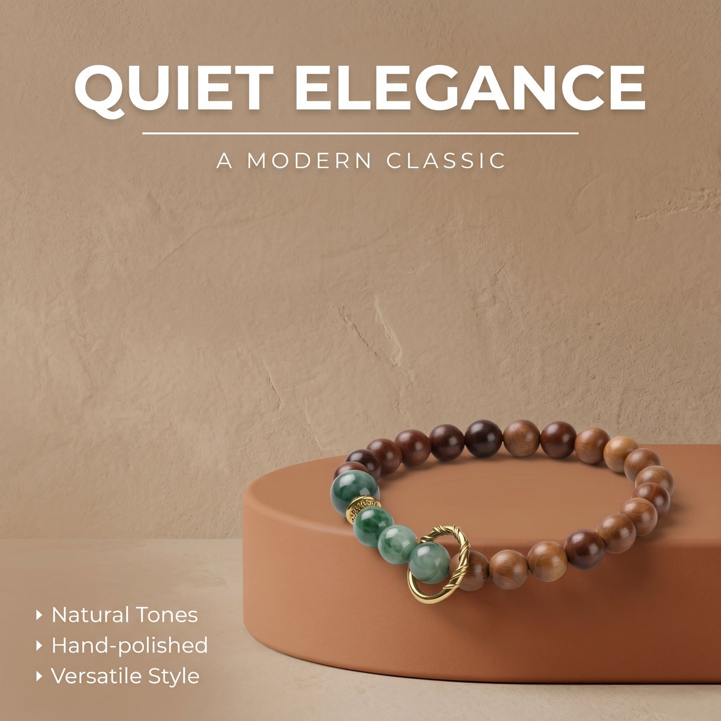 Sandalwood and Agate Beaded Bracelet for Men and Women, Natural Wood and Stone Wrist Jewelry with Polished Beads, Earthy Minimalist Style for Daily Outfits, Meditation, Layering, and Gift Styling