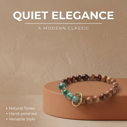 Sandalwood and Agate Beaded Bracelet for Men and Women, Natural Wood and Stone Wrist Jewelry with Polished Beads, Earthy Minimalist Style for Daily Outfits, Meditation, Layering, and Gift Styling