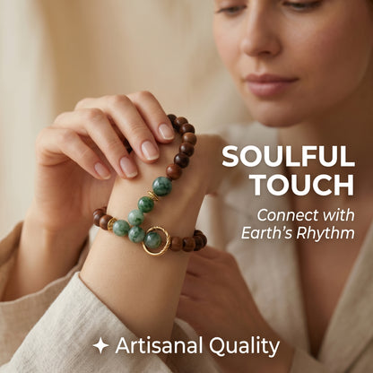 Sandalwood and Agate Beaded Bracelet for Men and Women, Natural Wood and Stone Wrist Jewelry with Polished Beads, Earthy Minimalist Style for Daily Outfits, Meditation, Layering, and Gift Styling