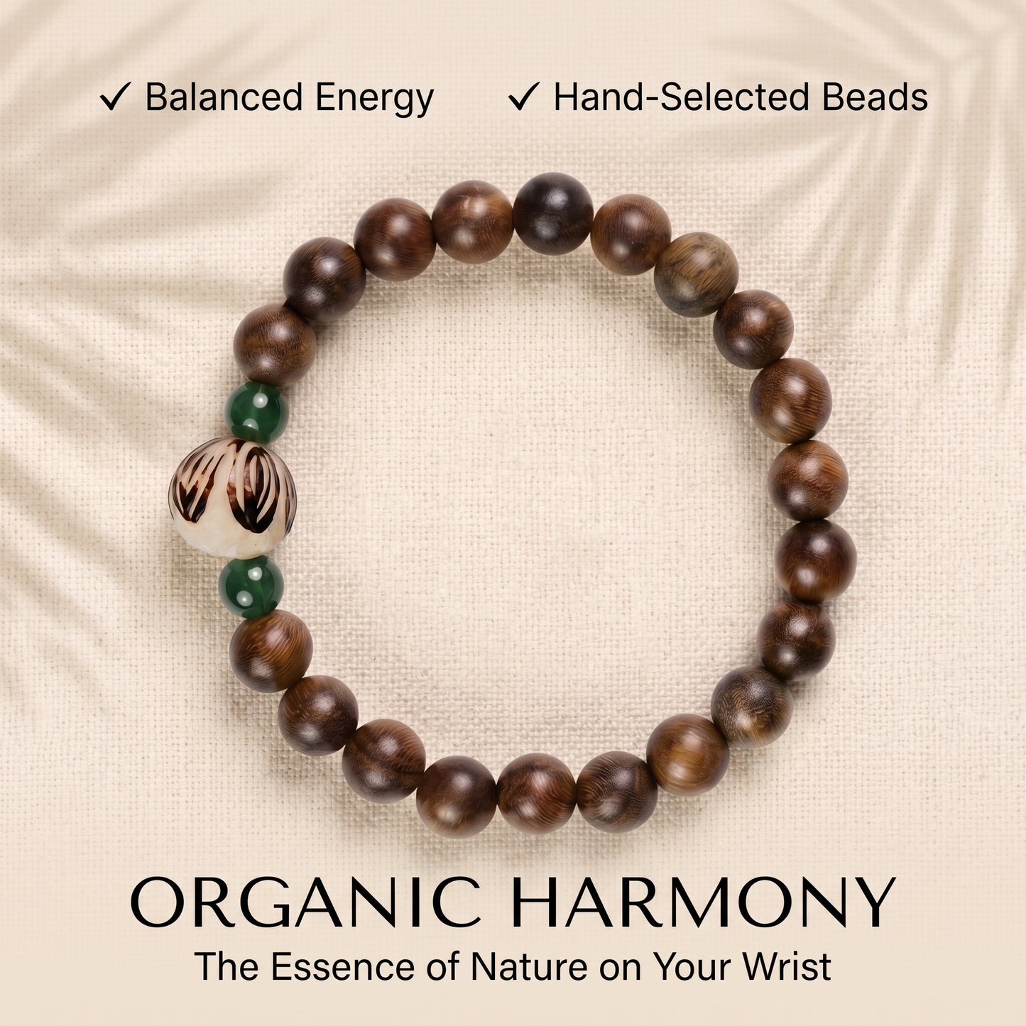 Green Sandalwood and Bodhi Root Beaded Bracelet for Men and Women, Natural Wood Bead Wrist Jewelry with Polished Beads, Nature Inspired Style for Daily Outfits, Meditation, Layering, and Gift Styling