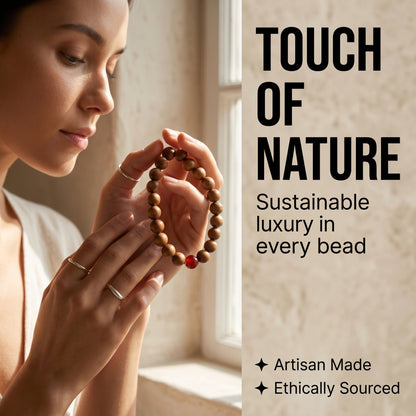 Sandalwood Beaded Bracelet for Men and Women, Natural Wood Bead Wrist Jewelry with Polished Beads, Earthy Minimalist Style for Daily Outfits, Meditation, Layering, and Gift Styling