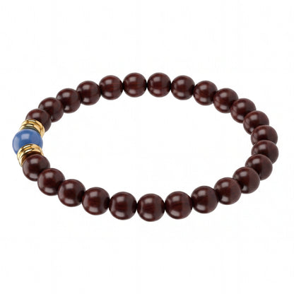 Rosewood and Kyanite Beaded Bracelet for Men and Women, Natural Wood and Stone Wrist Jewelry with Polished Beads, Earthy Minimalist Style for Daily Outfits, Meditation, Layering, and Gift Styling