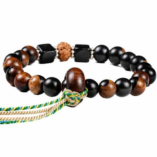 Yin Yang Sandalwood Beaded Bracelet for Men and Women, Natural Wood Bead Wrist Jewelry with Polished Beads, Earthy Minimalist Style for Daily Outfits, Meditation, Layering, and Gift Styling
