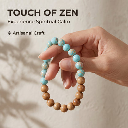 Golden Sandalwood and Shoushan Stone Beaded Bracelet for Men and Women, Natural Wood and Stone Jewelry with Polished Beads, Earthy Minimalist Style for Daily Wear, Meditation, Layering, and Gifts