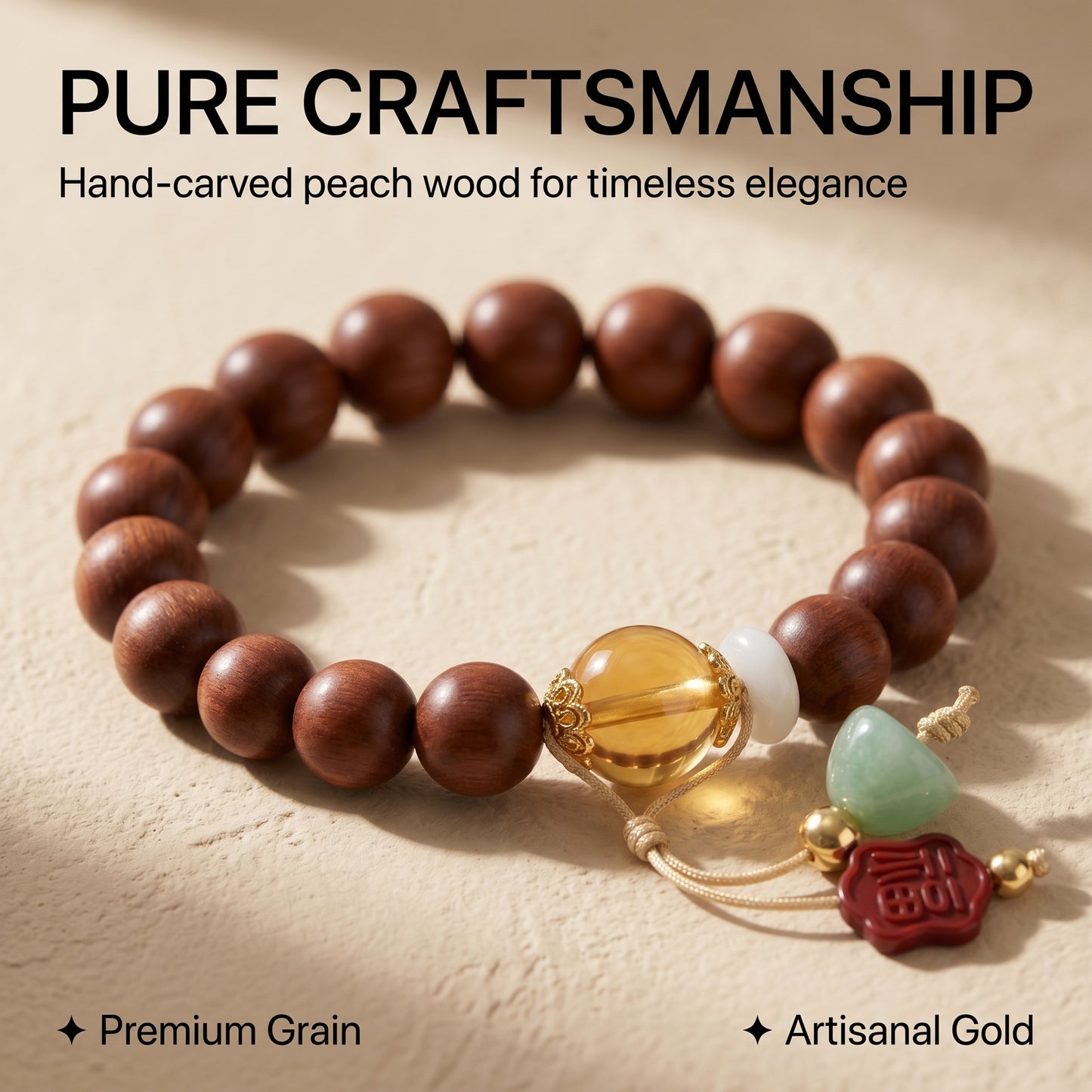 Peach Wood Beaded Bracelet for Men and Women, Natural Wood Bead Wrist Jewelry with Polished Beads, Earthy Minimalist Style for Daily Outfits, Meditation, Layering, and Gift Styling