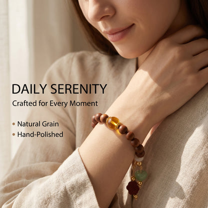 Peach Wood Beaded Bracelet for Men and Women, Natural Wood Bead Wrist Jewelry with Polished Beads, Earthy Minimalist Style for Daily Outfits, Meditation, Layering, and Gift Styling