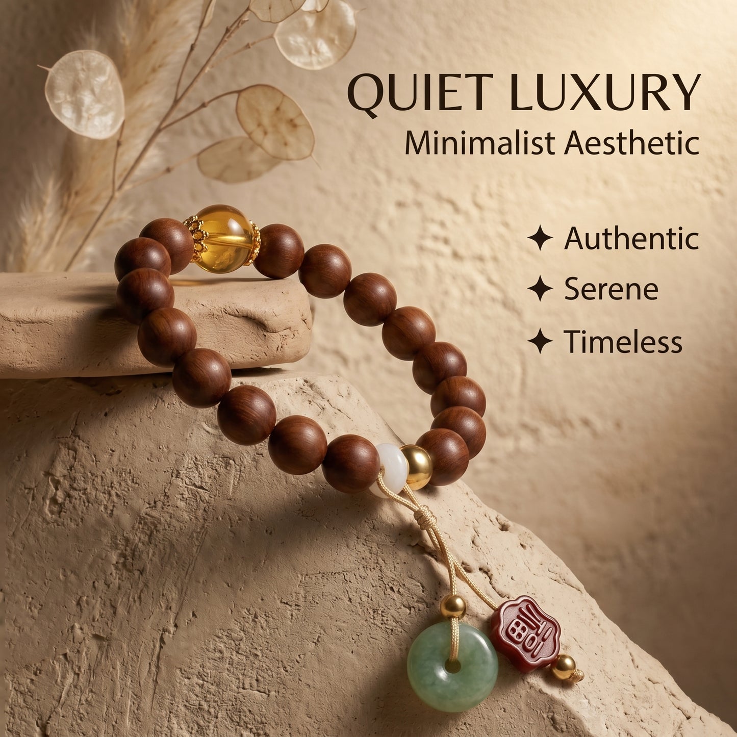 Peach Wood Beaded Bracelet for Men and Women, Natural Wood Bead Wrist Jewelry with Polished Beads, Earthy Minimalist Style for Daily Outfits, Meditation, Layering, and Gift Styling