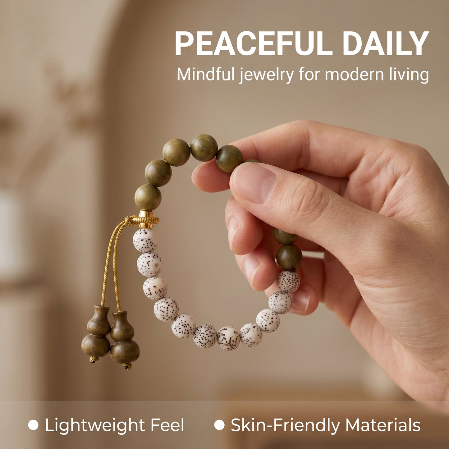 Green Sandalwood and Bodhi Seed Beaded Bracelet for Men and Women, Natural Wood Bead Wrist Jewelry with Polished Beads, Nature Inspired Style for Daily Outfits, Meditation, Layering, and Gift Styling