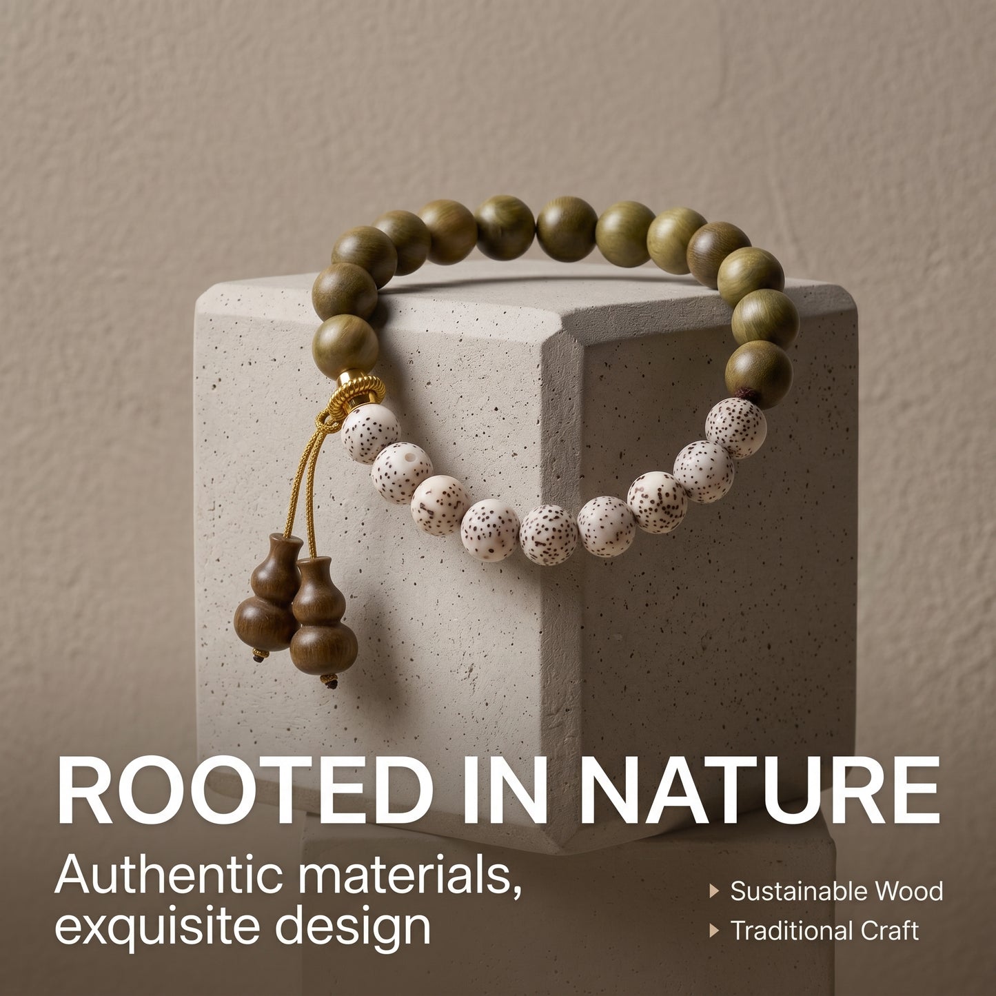 Green Sandalwood and Bodhi Seed Beaded Bracelet for Men and Women, Natural Wood Bead Wrist Jewelry with Polished Beads, Nature Inspired Style for Daily Outfits, Meditation, Layering, and Gift Styling